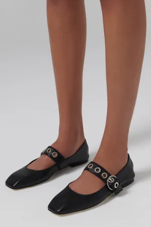 Black Uma Eyelet Nappa Leather Ballerina Pumps