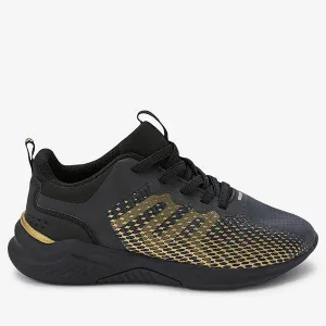 Black/Gold Elastic Lace Trainers (Older)