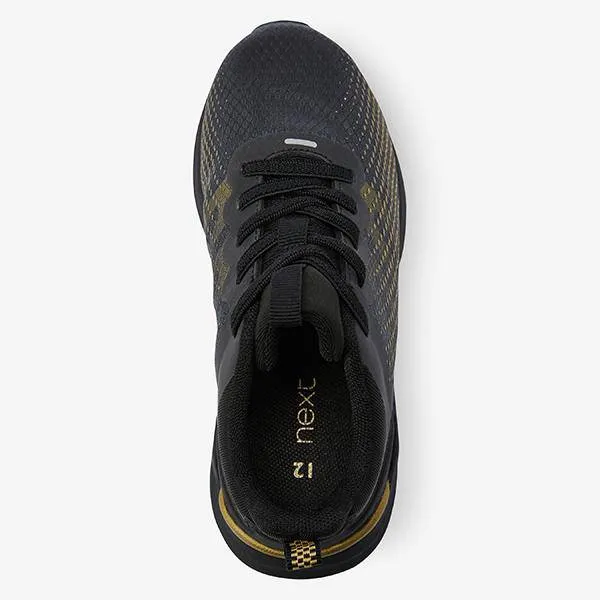 Black/Gold Elastic Lace Trainers (Older)