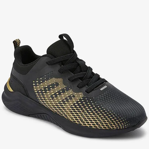 Black/Gold Elastic Lace Trainers (Older)