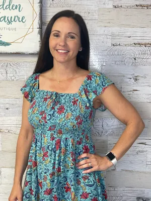 Border Print Smocked Dress