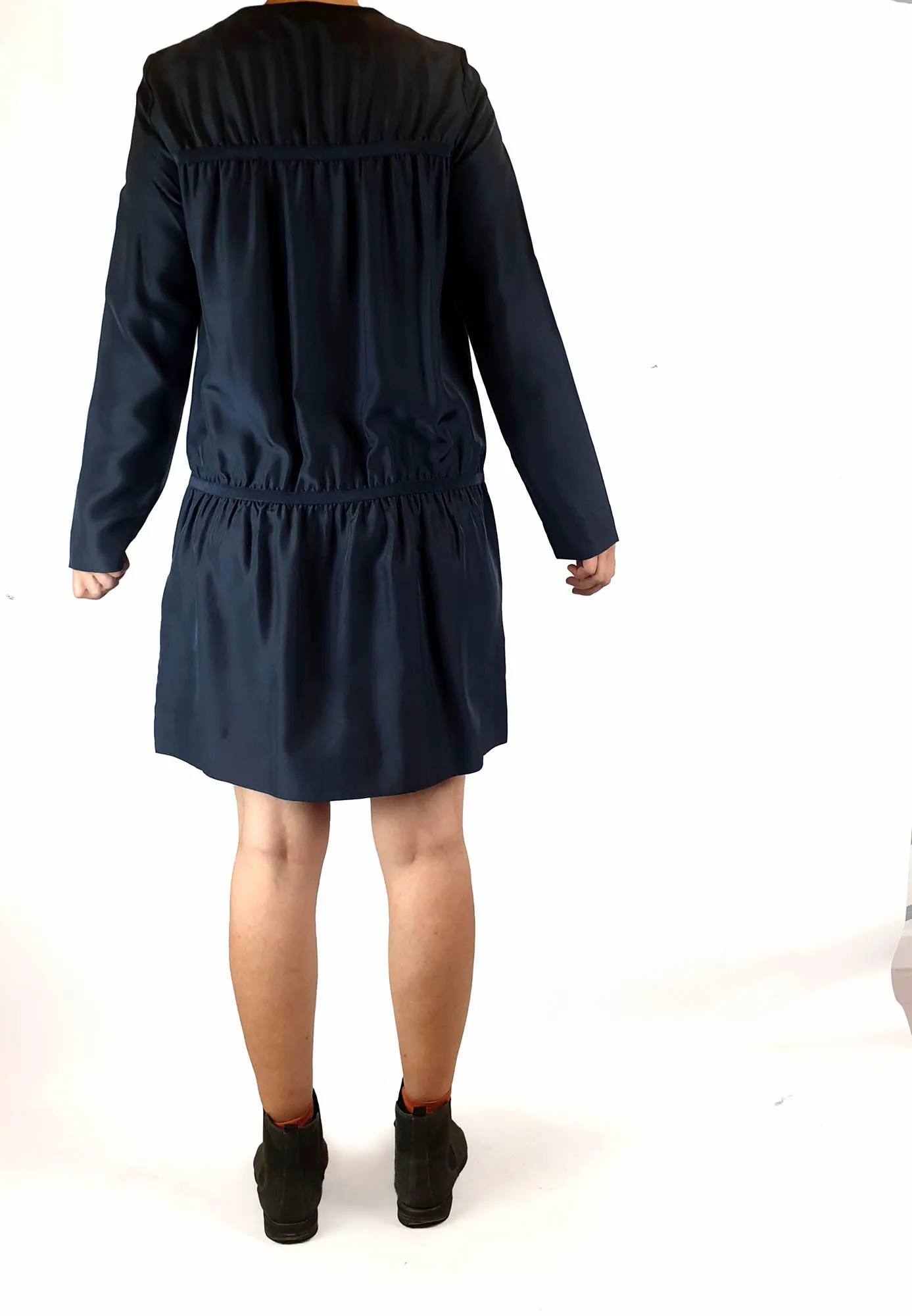 Cos black 100% silk long sleeve dress with bunching detail size S (best fits size 8)