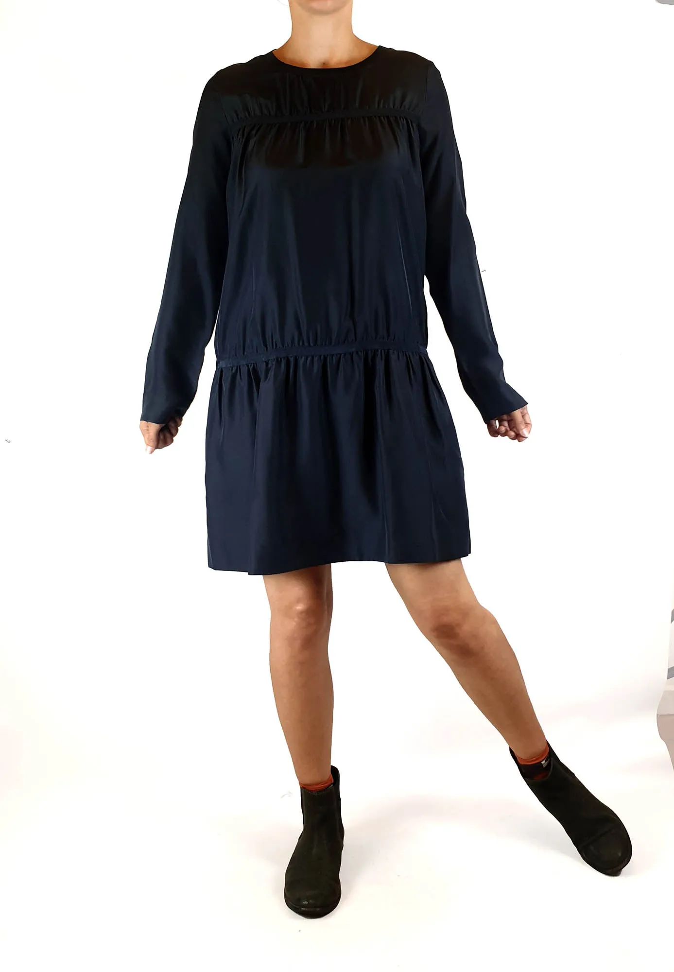 Cos black 100% silk long sleeve dress with bunching detail size S (best fits size 8)