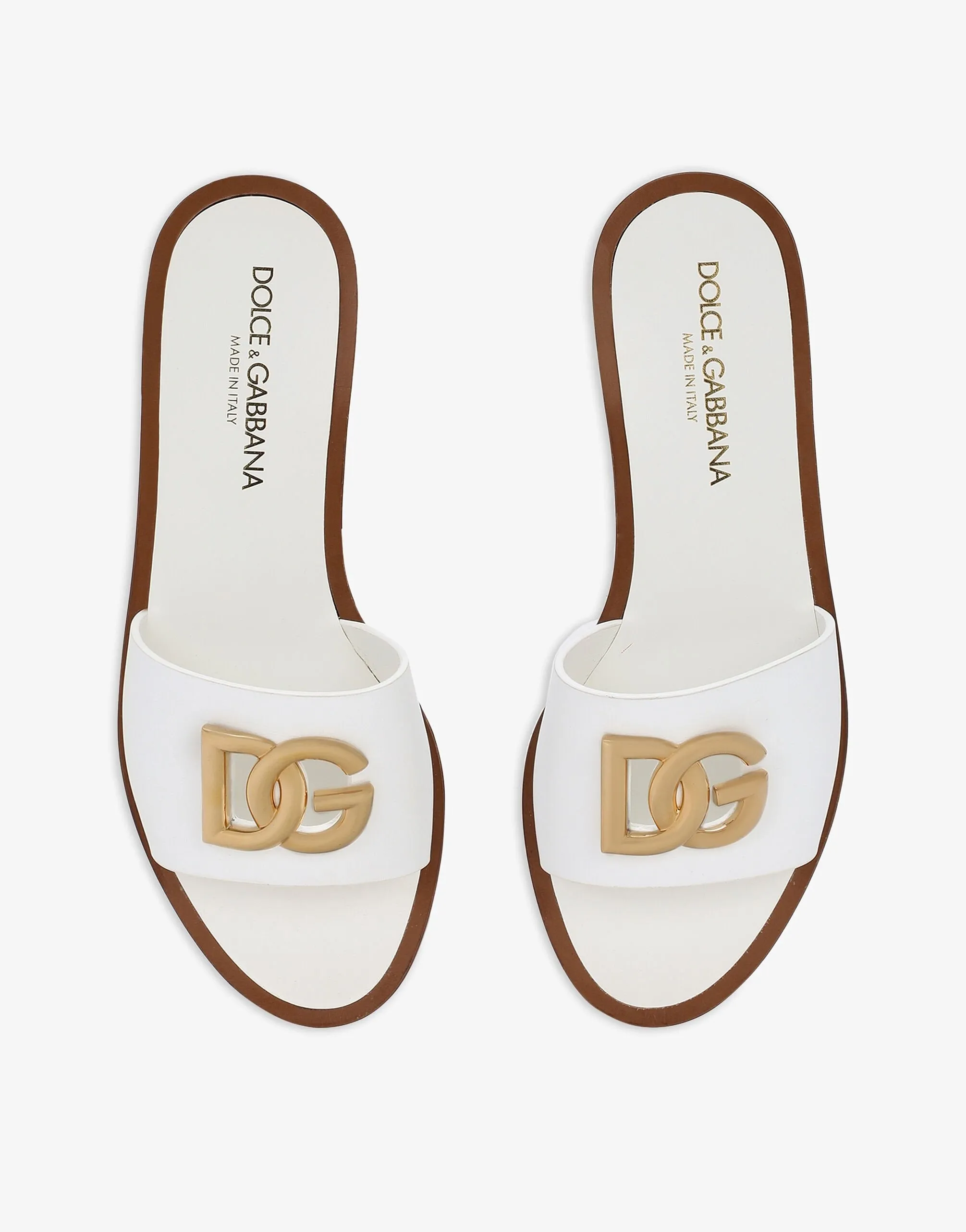 Dolce & Gabbana Calfskin Sliders in Optic White