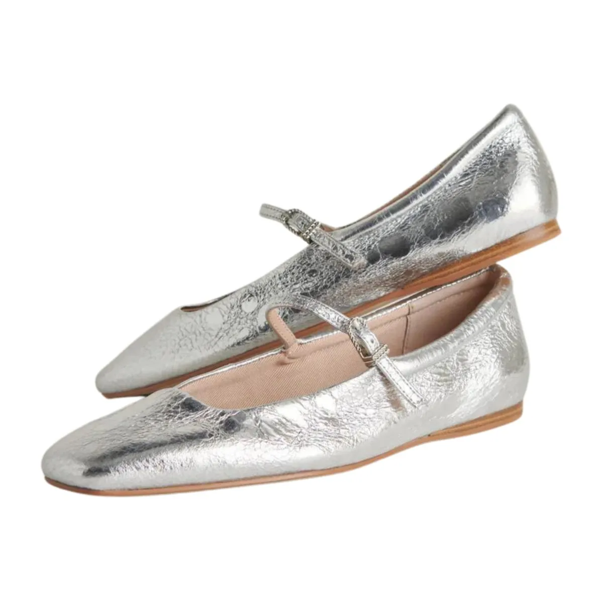 Dolce Vita Women's Reyes Ballet Flats Silver Distressed Leather