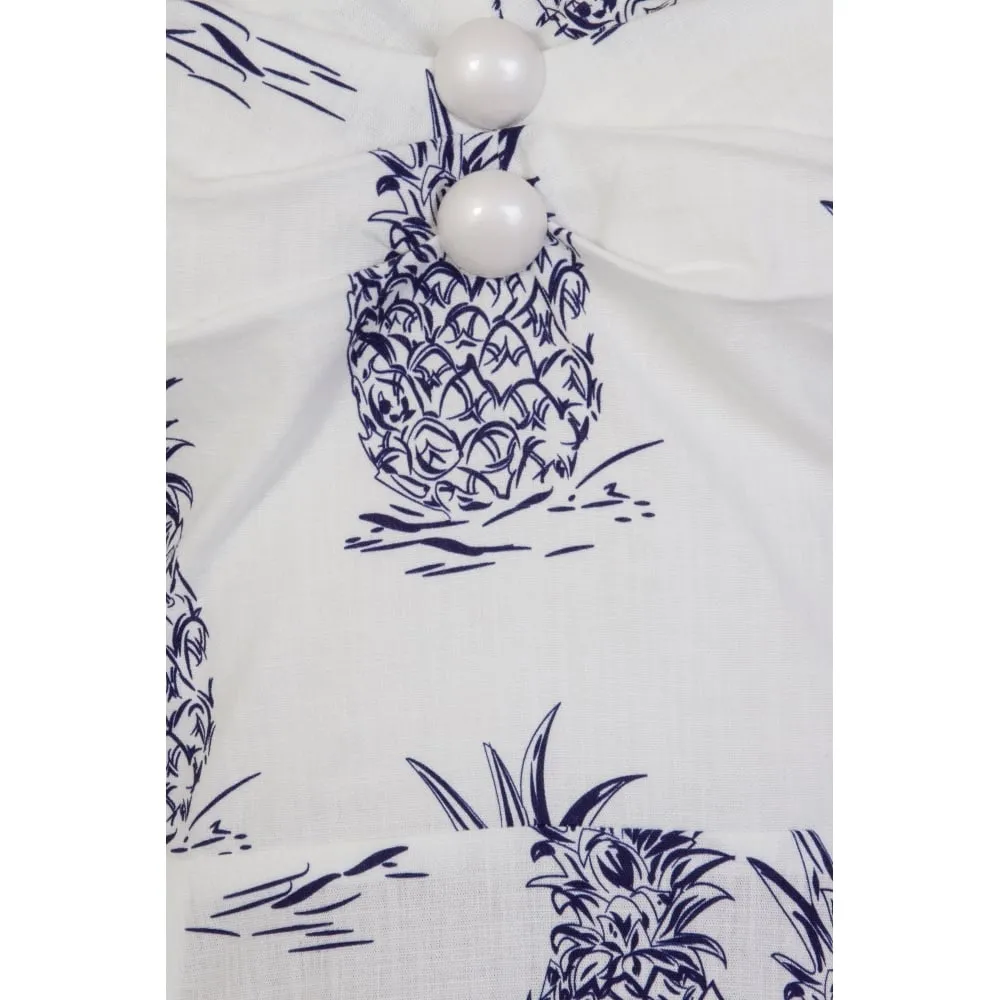 Dolores White & Blue Pineapple Print Doll Swing Dress by Collectif Vintage