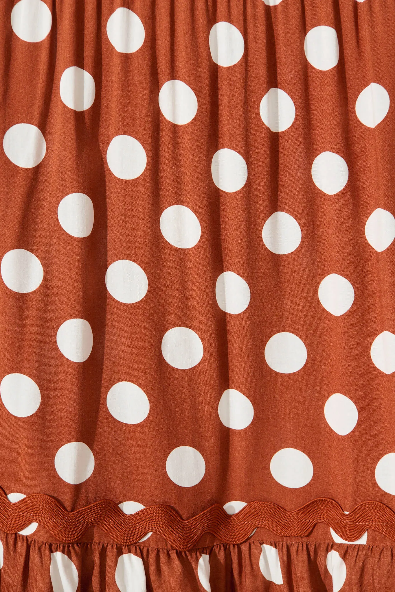 Elia Maxi Dress In Rust With White Polka Dot Ric Rac