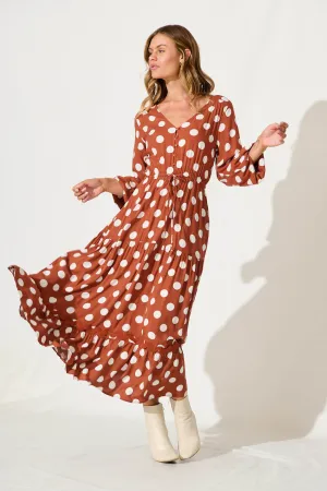 Elia Maxi Dress In Rust With White Polka Dot Ric Rac