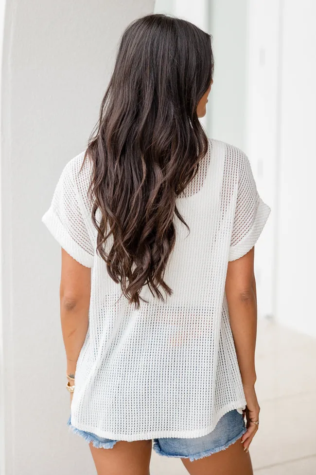 Endless Getaway White Crochet Button Up Top