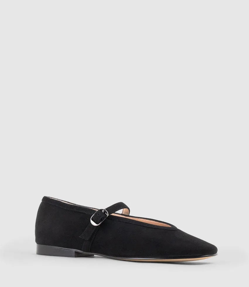 FLAVIA Choked Up Ballet with Strap in Black Suede