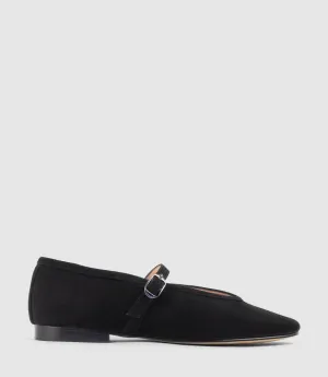FLAVIA Choked Up Ballet with Strap in Black Suede