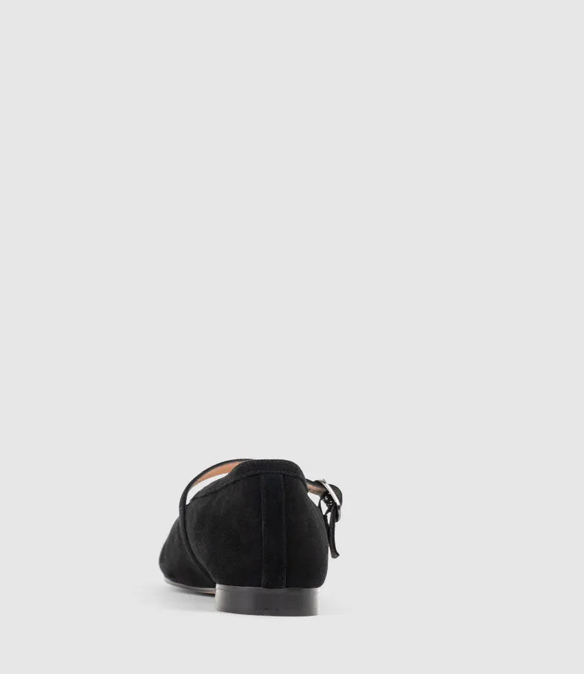 FLAVIA Choked Up Ballet with Strap in Black Suede
