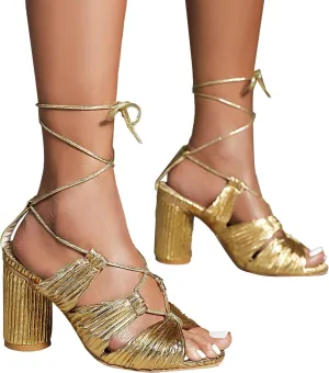 Hbeylia Women's Latin Dance Shoes Fashion Peep Toe Cutout Lace Up Satin Professional Ballroom Salsa Practice Performance Dance Shoes High Heels