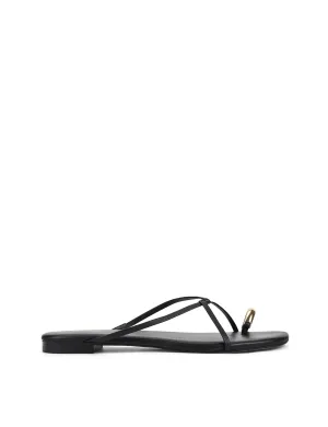 Mikki Flat Strappy Sandals - Black Leather