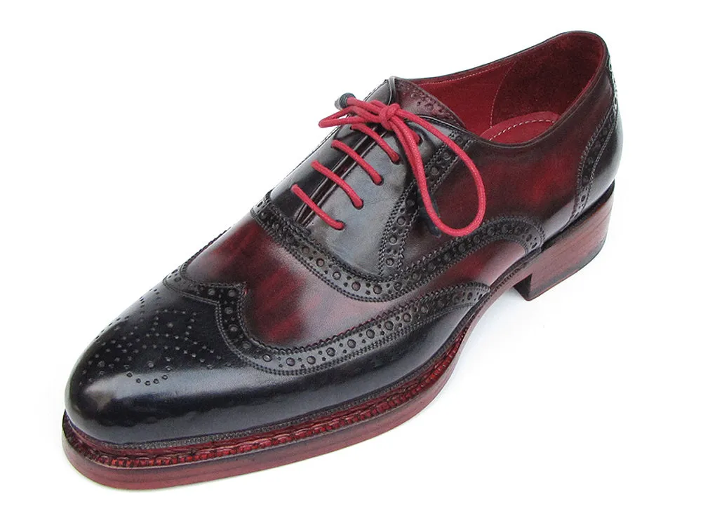 Paul Parkman Men's Triple Leather Sole Wingtip Brogues Navy & Red Shoes (Id#027)