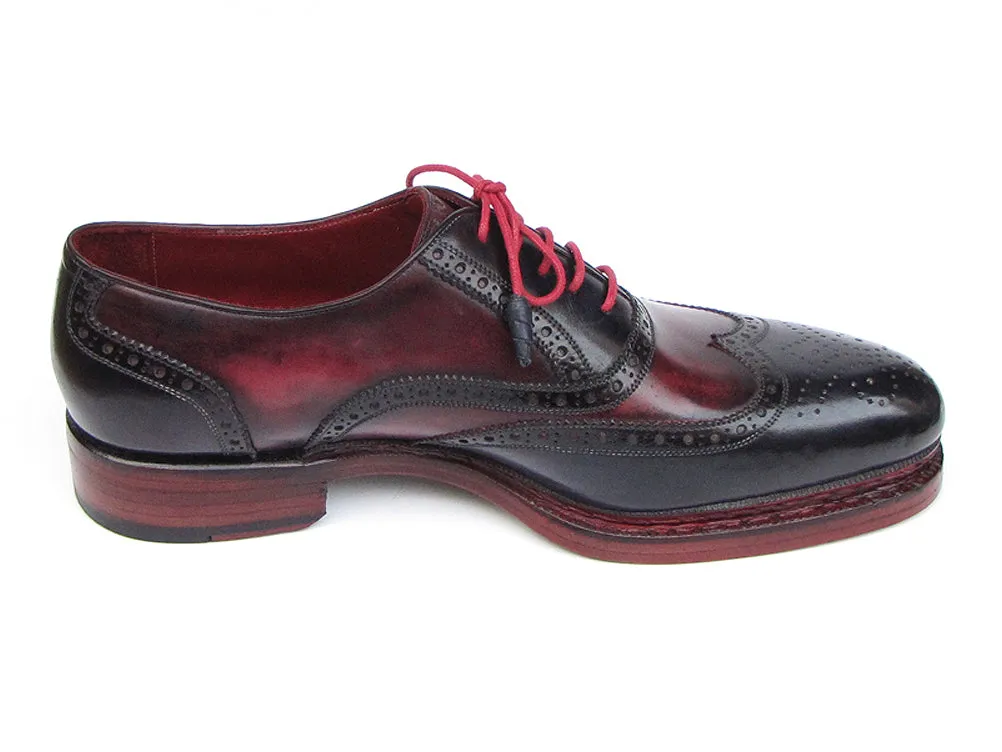 Paul Parkman Men's Triple Leather Sole Wingtip Brogues Navy & Red Shoes (Id#027)