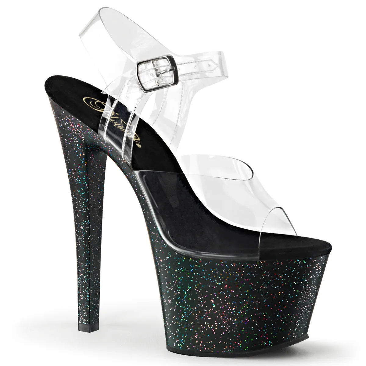 SKY-308MG 7 Inch Heel Clear and Black Pole Dancer Platform Sexy Shoes