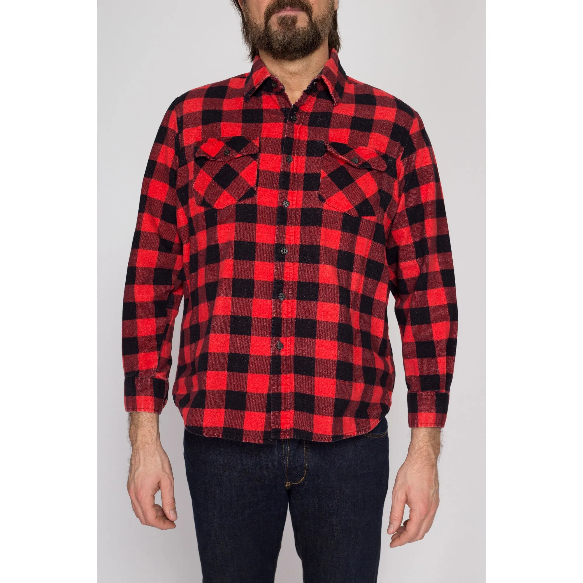 Small 80s Buffalo Plaid Cotton Flannel Shirt