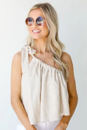 Sweet For You One-Shoulder Linen Top