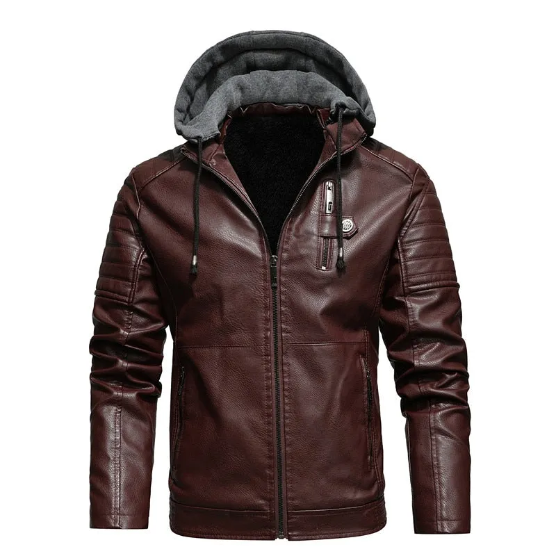 West Louis Biker Fleece Thicken Motorcycle Leather Jacket