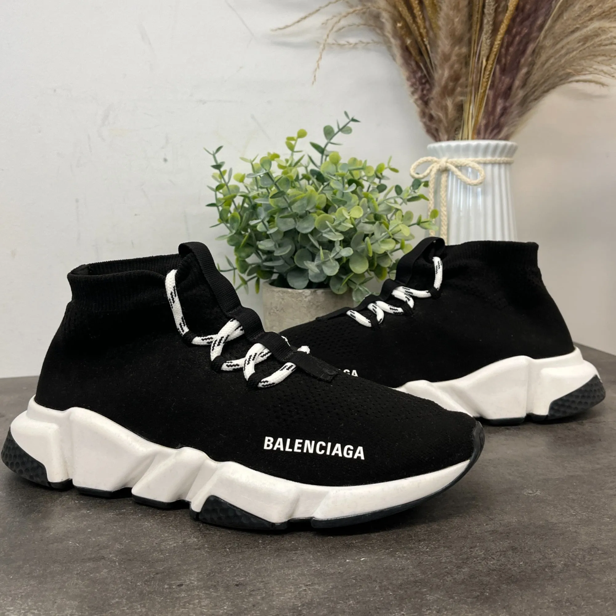 Women's Lace Up Speed Socks High Trainers Black Size EU 39 / UK 6